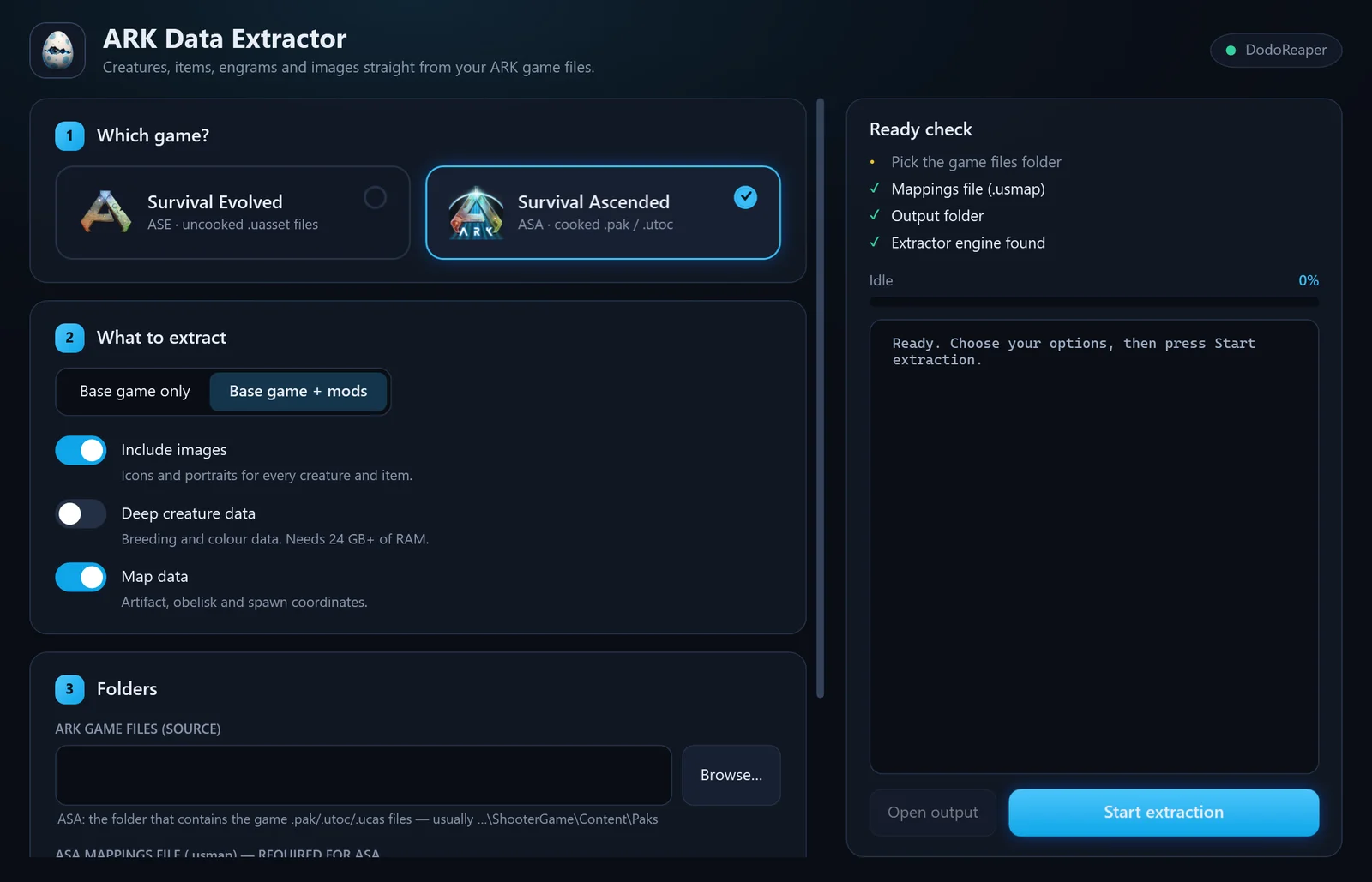 ARK Data Extractor - What to extract