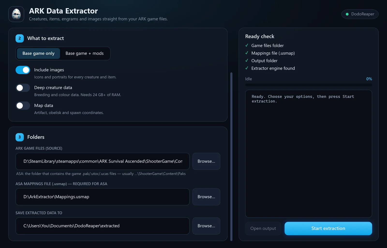 ARK Data Extractor - Folders & ready check